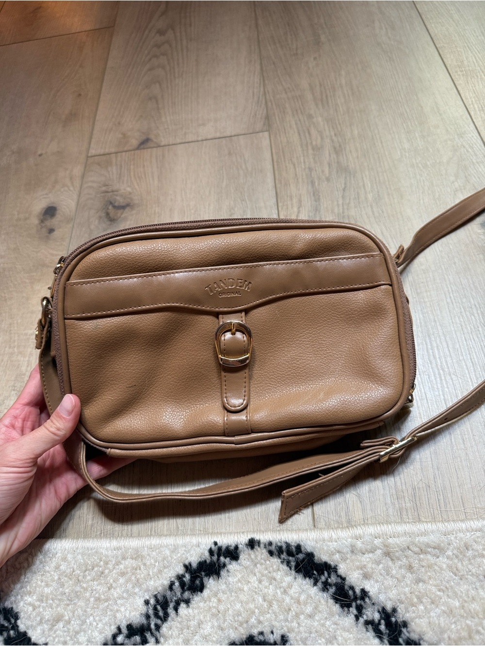 Tandem Tan Pebble Leather Crossbody Bag